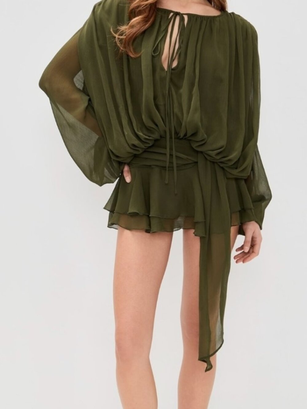 Lioness Olive Green Sheer Mini Dress